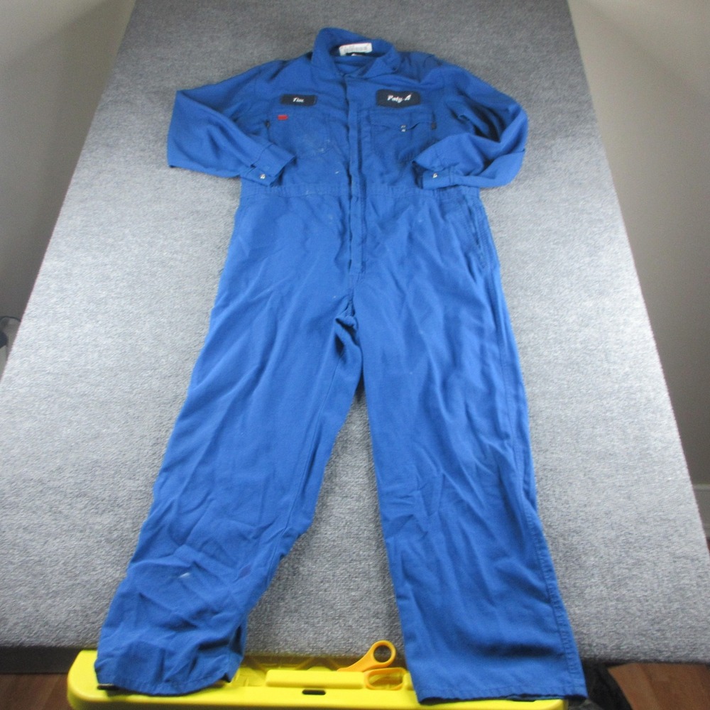 Workrite FR Coveralls Mens 48R Blue Cotton Blend Long Sleeve Mechanic Workwear
